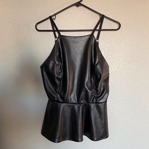 L Charlotte Russe Faux Leather Spaghetti Strap Peplum Top